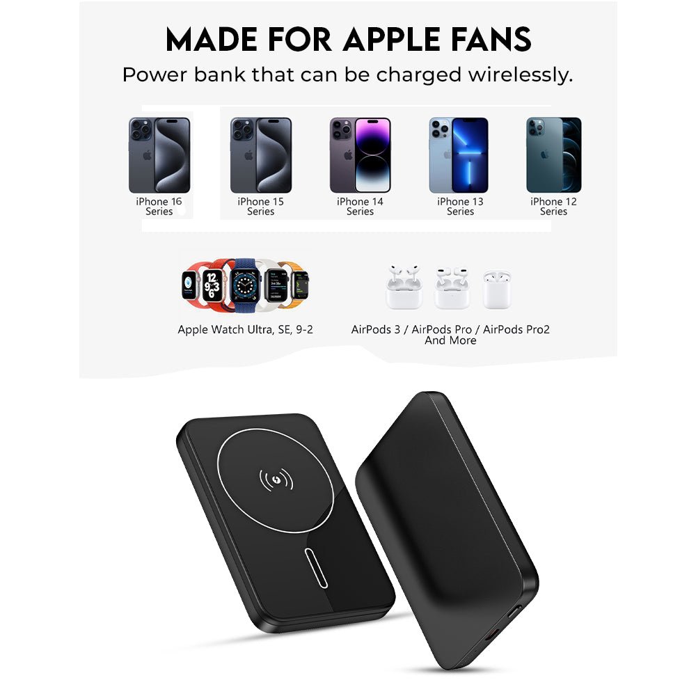 10000mah Magsafe Mini Powerbank - (Black) - GLASSOLOGY