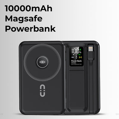 10000mAh MagSafe Power Bank for iPhone | Built-in Stand & Cable, Portable Charger - Black