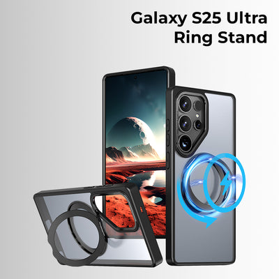 Samsung Galaxy S25 Ultra Magnetic Protective Slim Case 360° Ring Stand - (Black)