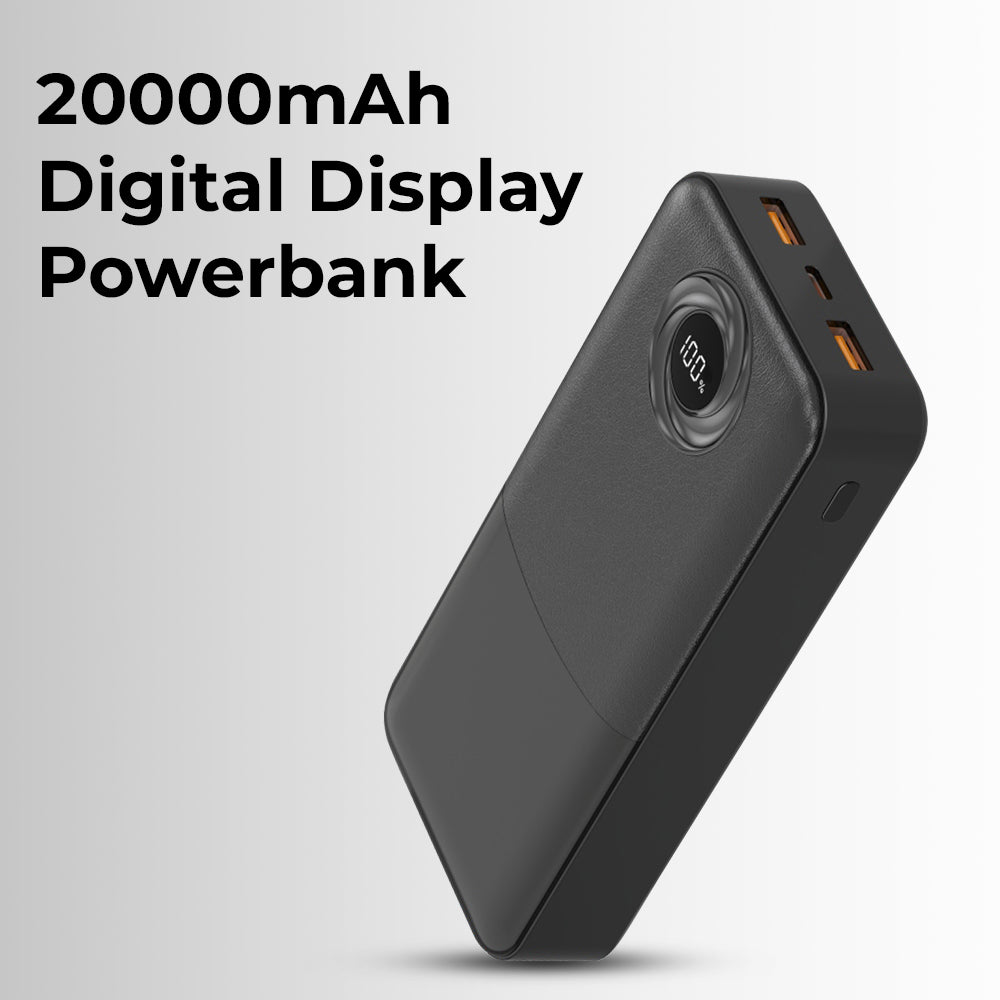 Glassology 20000mAh Power Bank (Black) – Fast Charging | Dual USB |LCD Display