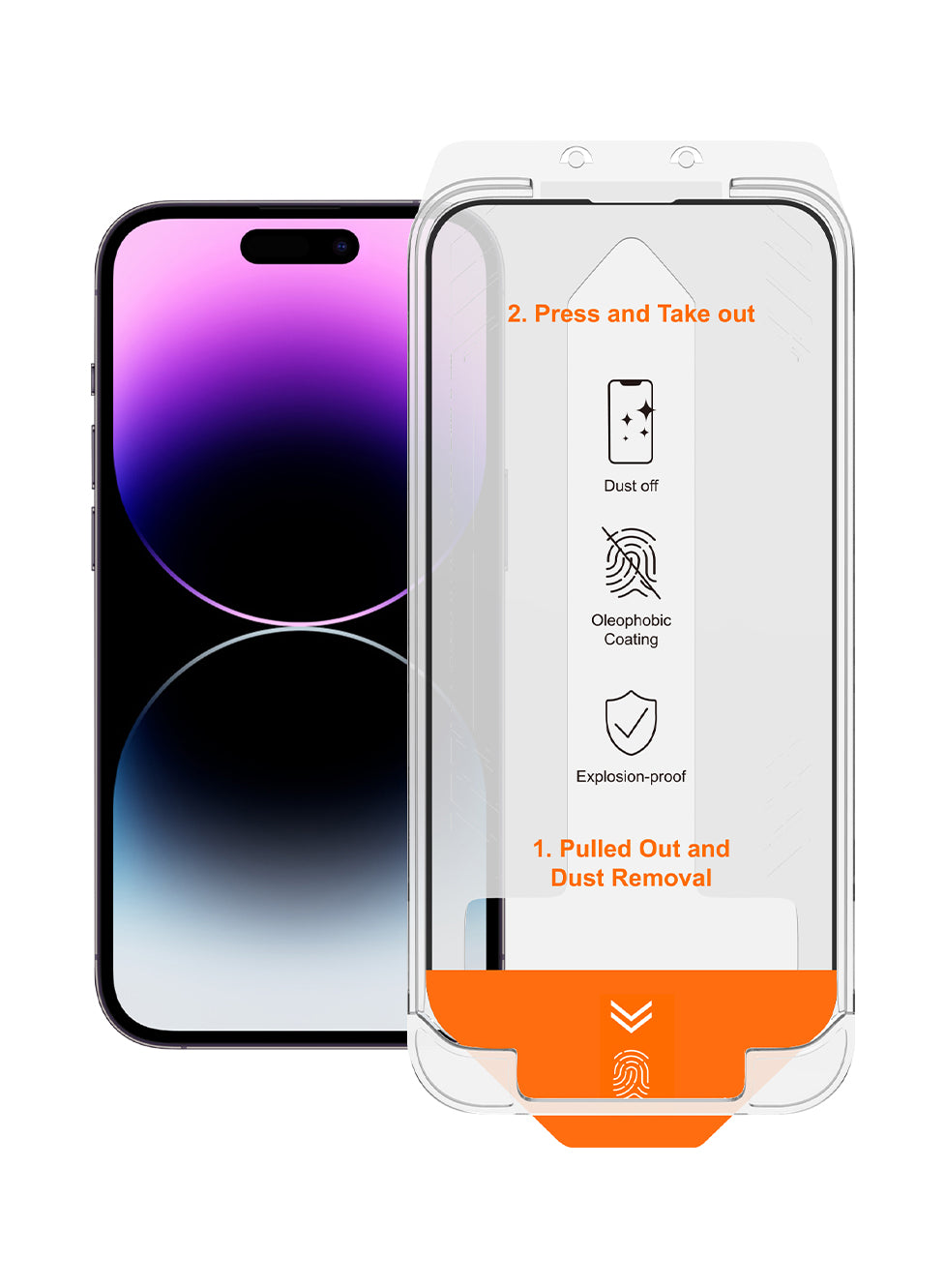 Smartphone with a screen protector packaging on a white background