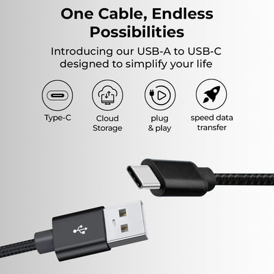 USB A to C cable 1.2 Meter 3A high current fast charging Pure Copper PVC & nylon braid 480Mbps transfer speed (Black)