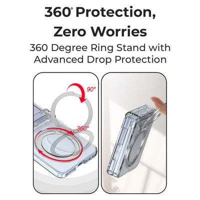 جراب شفاف مع حامل حلقي MagSafe دوار 360 درجة لهاتف Samsung Galaxy Z Flip7