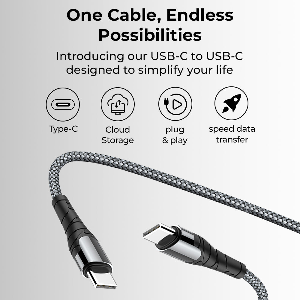 Glassology USB C to C 1 Meter 65W Braided Charging Cable