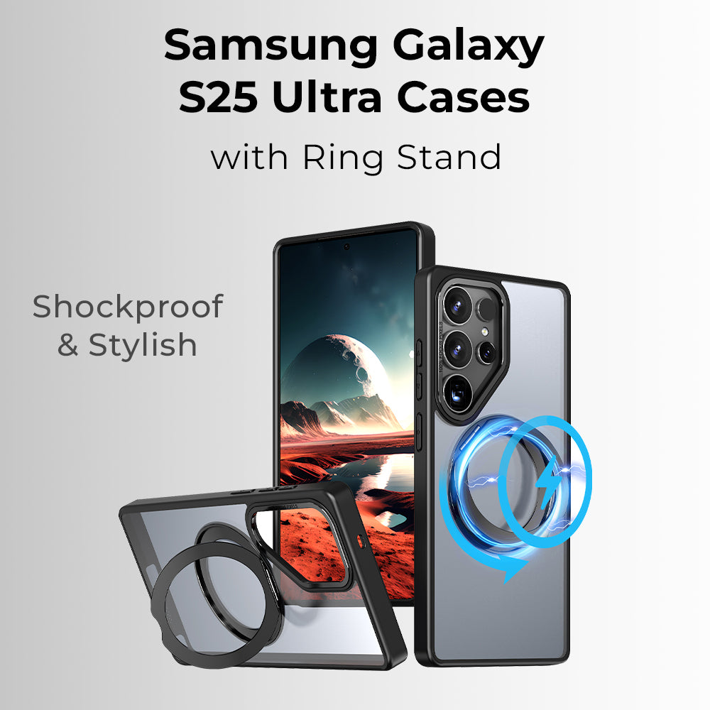 Samsung Galaxy S25 Ultra Magnetic Protective Slim Case 360° Ring Stand - (Black)