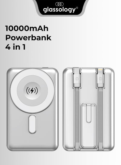 10000mAh Magnetic Wireless Power Bank 20W PD Fast Charging, Built-in Cables, Kickstand & MagSafe Compatibility
