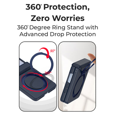 جراب Samsung Galaxy Z Flip7 مزود بحلقة MagSafe دوارة 360 درجة باللون الأزرق