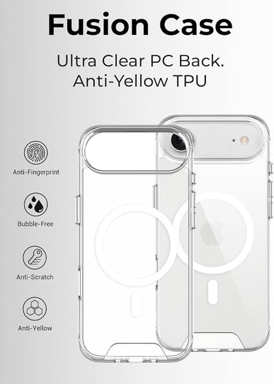 Clear phone case with text highlighting features on a white background