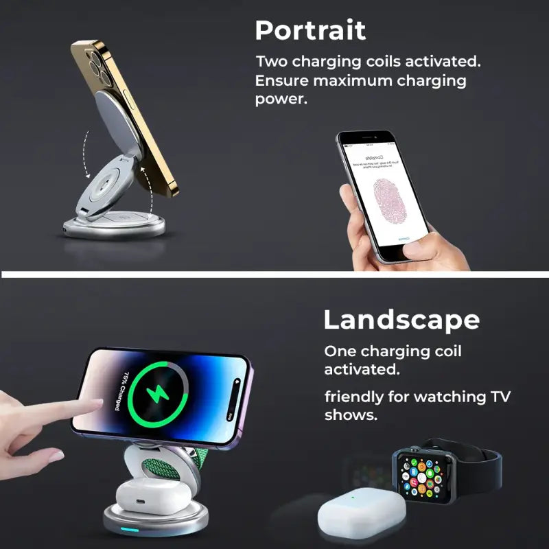 3-in-1 MagSafe 15W Foldable Wireless Charger (White)