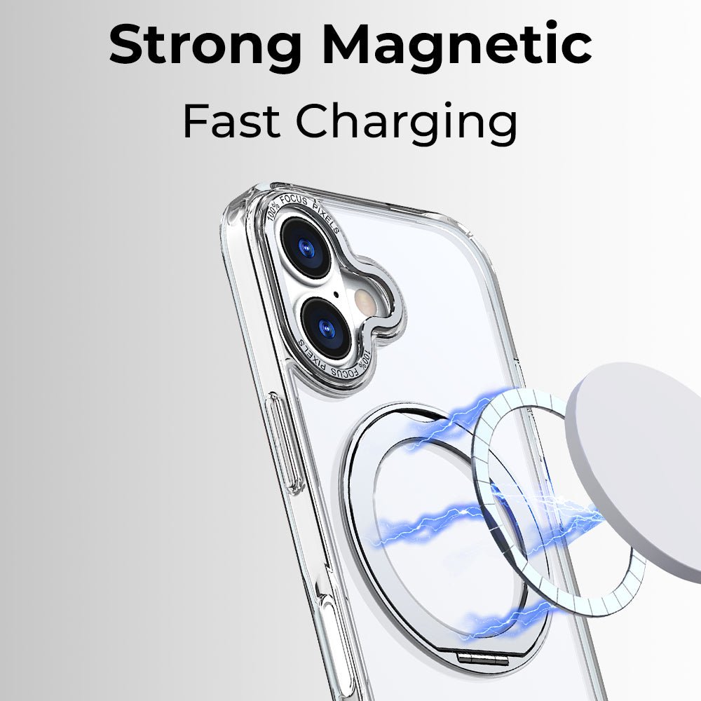 360° MagSafe Rotating Ring Stand Case for iPhone 17 - White - GLASSOLOGY