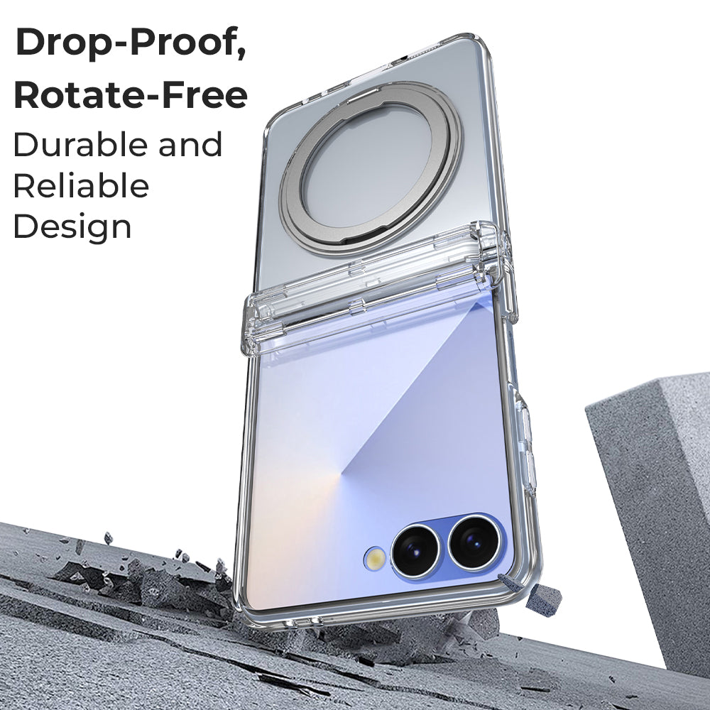 Glassology Samsung Galaxy Z Flip7 360° Rotating MagSafe Ring Stand Clear Case
