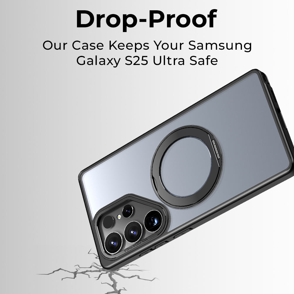 Samsung Galaxy S25 Ultra Magnetic Protective Slim Case 360° Ring Stand - (Black)