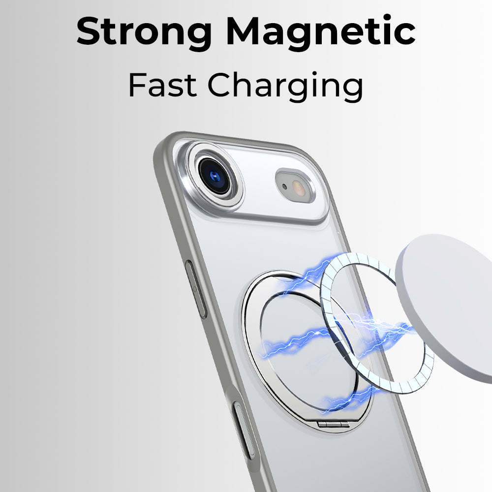 360° MagSafe Ring Stand Case for iPhone 17 Air – Grey Shockproof Cover UAE