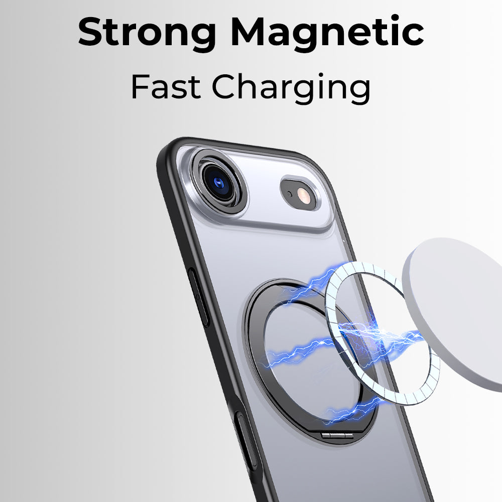 360° MagSafe Ring Stand Case for iPhone 17 Air – Shockproof Black Cover UAE.