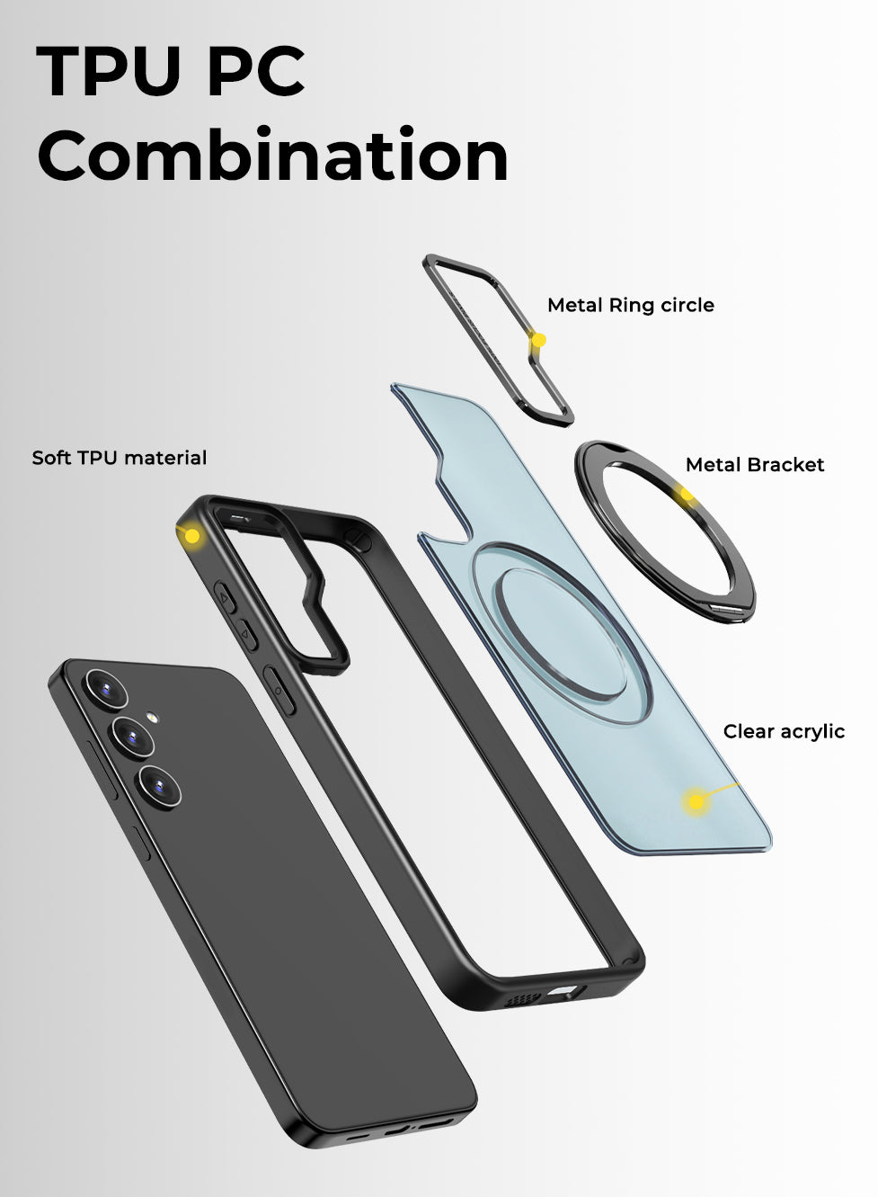 جراب مغناطيسي بحامل حلقي دوار 360 درجة لهاتف Samsung Galaxy S25 FE - أسود مقاوم للصدمات ومتوافق مع حامل مغناطيسي