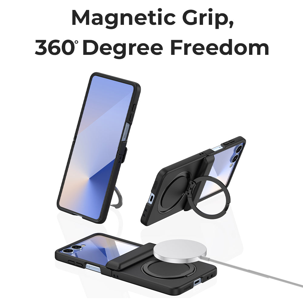 Glassology Samsung Galaxy Z Flip7 360° Rotating MagSafe Ring Stand Black Case