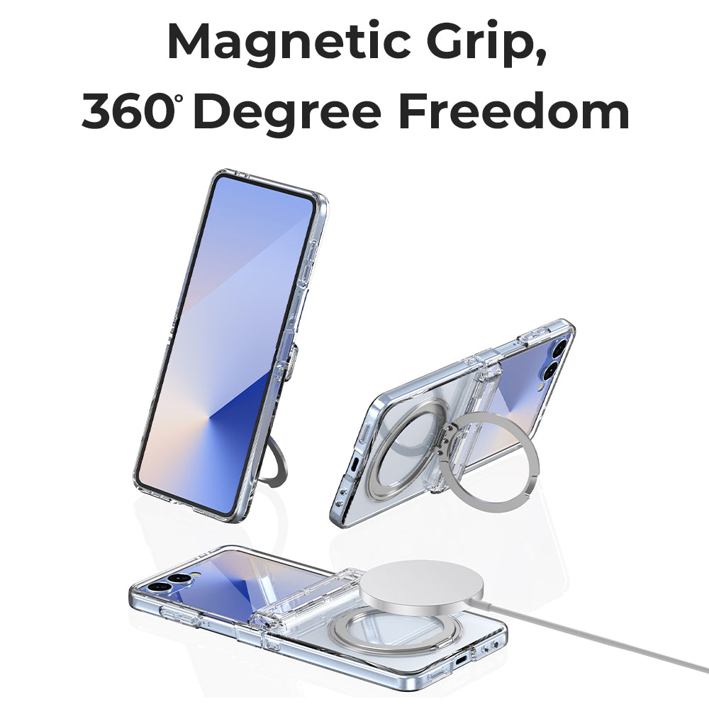 Glassology Samsung Galaxy Z Flip7 360° Rotating MagSafe Ring Stand Clear Case