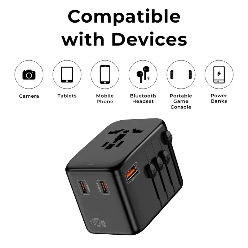 Glassology Universal 45W GaN Travel Adapter 4-Port Charger