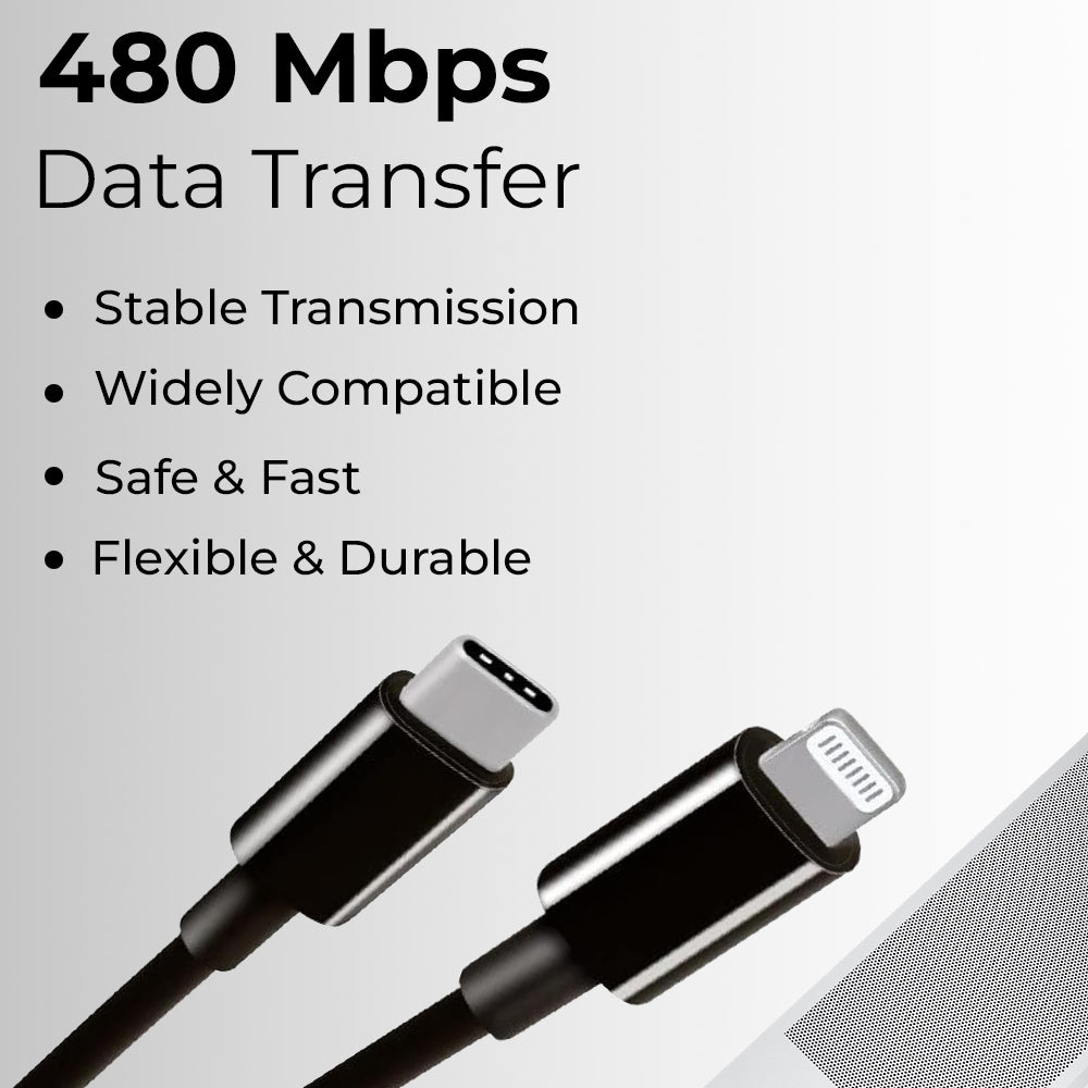 USB C to Lightening cable 2M 3A high current fast charging Pure Copper & PVC & nylon braid 480Mbps transfer speed (Black)