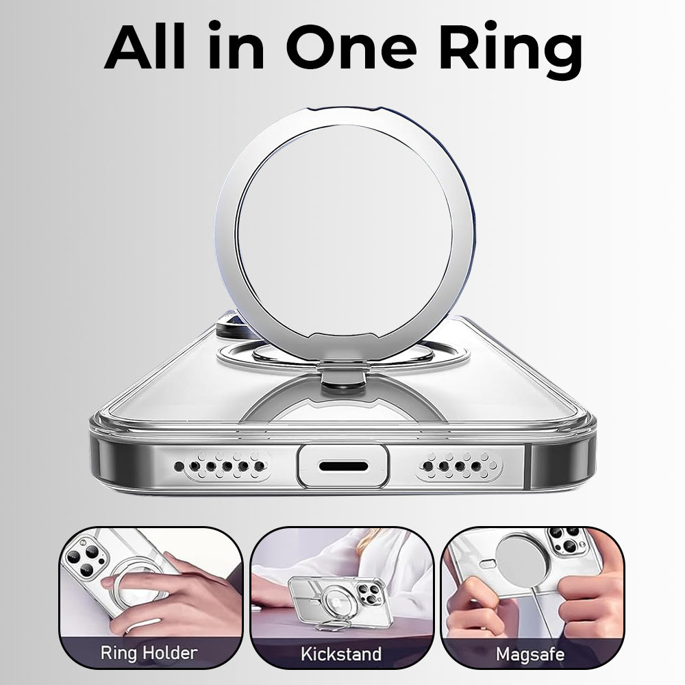 Glassology iPhone 15Pro Max Clear 360 Rotate Ring Stand Magsafe Case