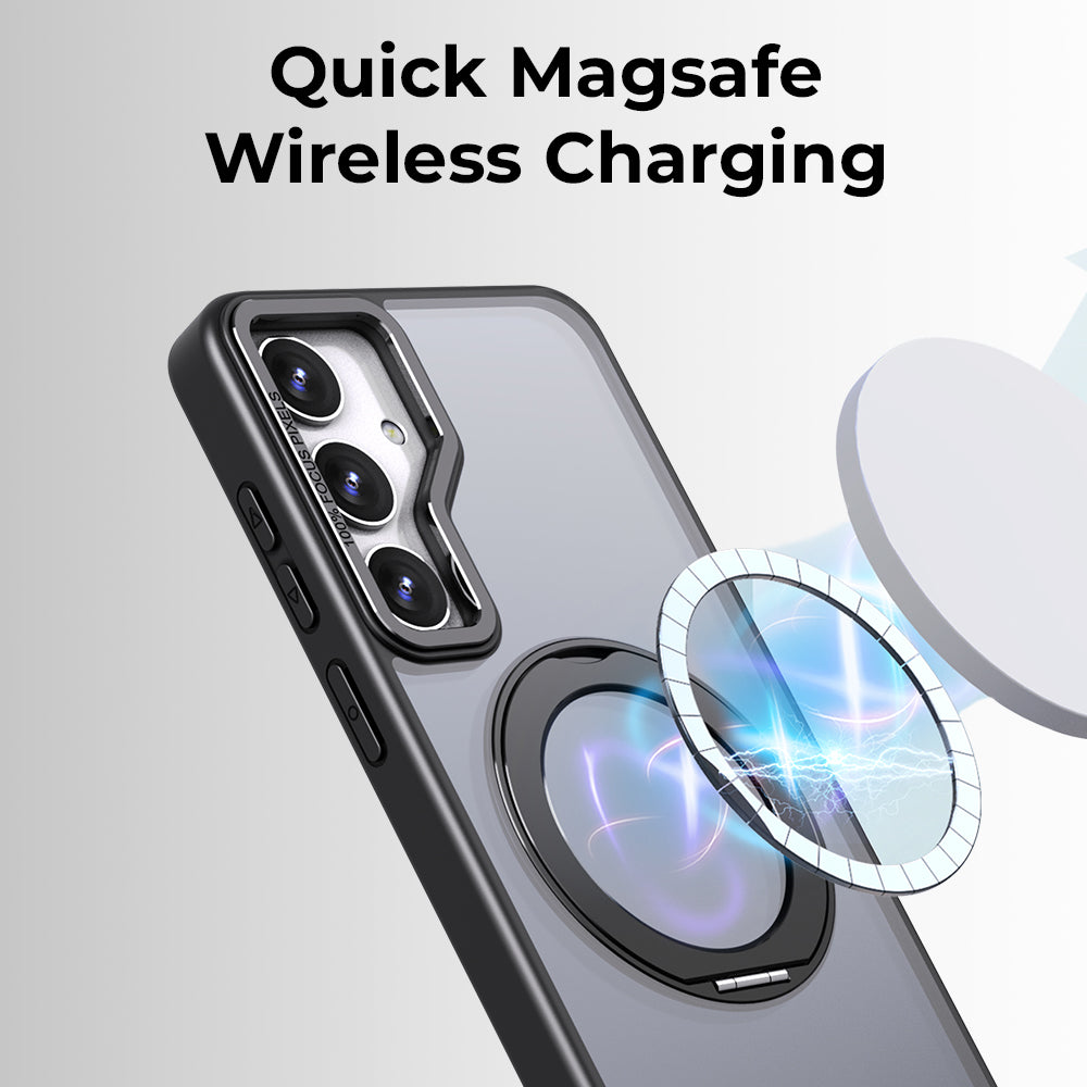 Samsung Galaxy S25 Ultra Magnetic Protective Slim Case 360° Ring Stand - (Black)