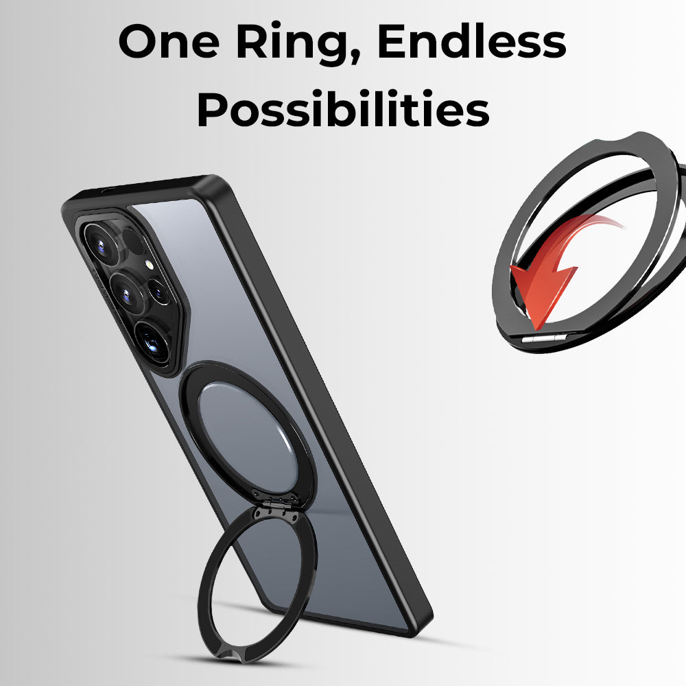 Samsung Galaxy S25 Ultra Magnetic Protective Slim Case 360° Ring Stand - (Black)