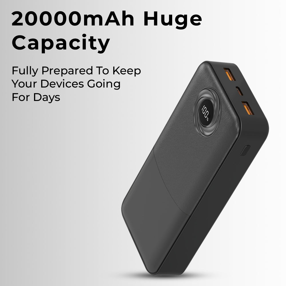 Glassology 20000mAh Power Bank (Black) – Fast Charging | Dual USB |LCD Display