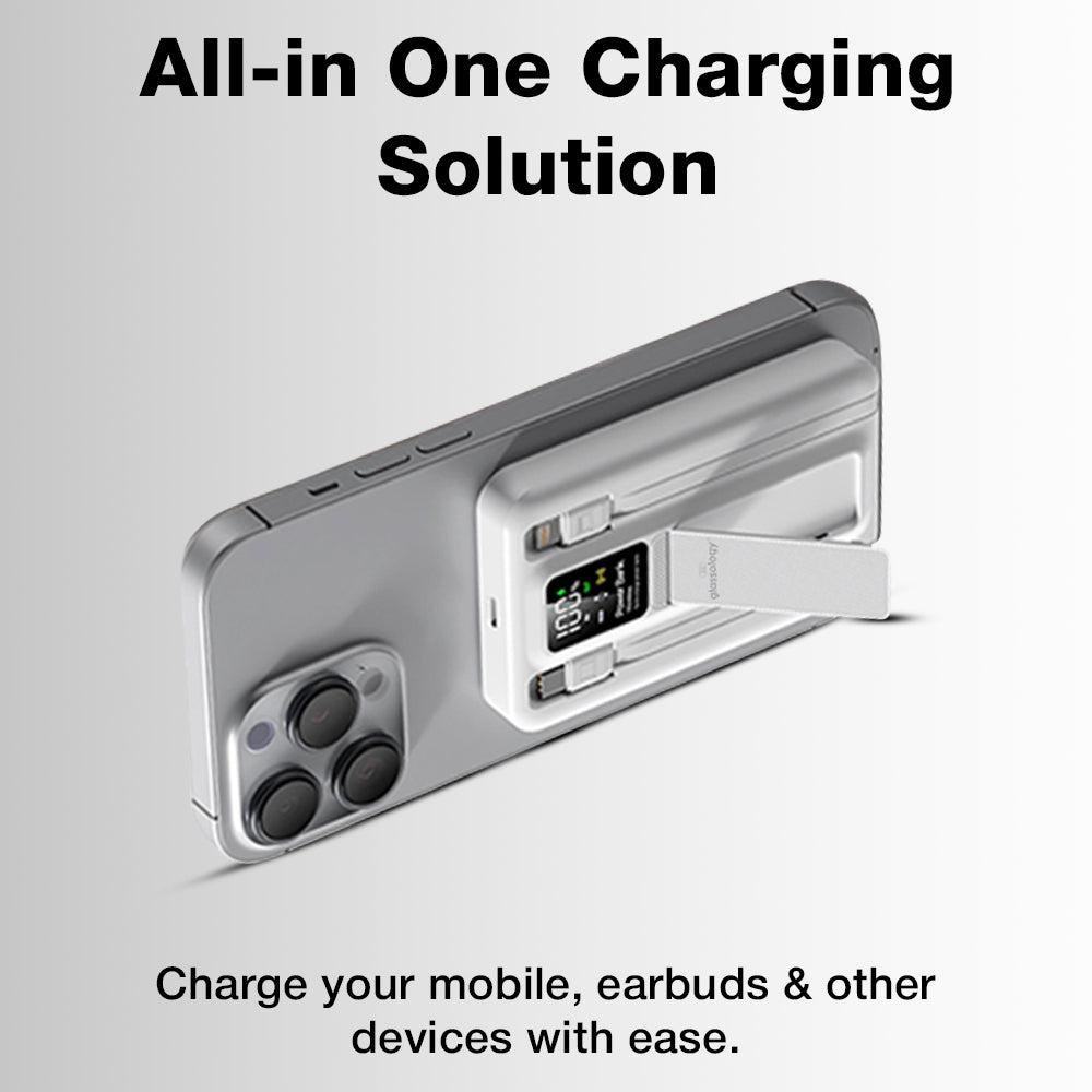 10000mAh MagSafe Power Bank for iPhone | Built-in Stand & Cable, Portable Charger - White
