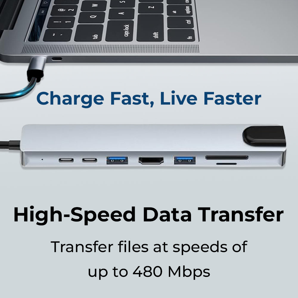 GH8G 8-in-1 USB-C Hub – 4K HDMI, Dual Type-C, Ethernet & SD/TF UAE