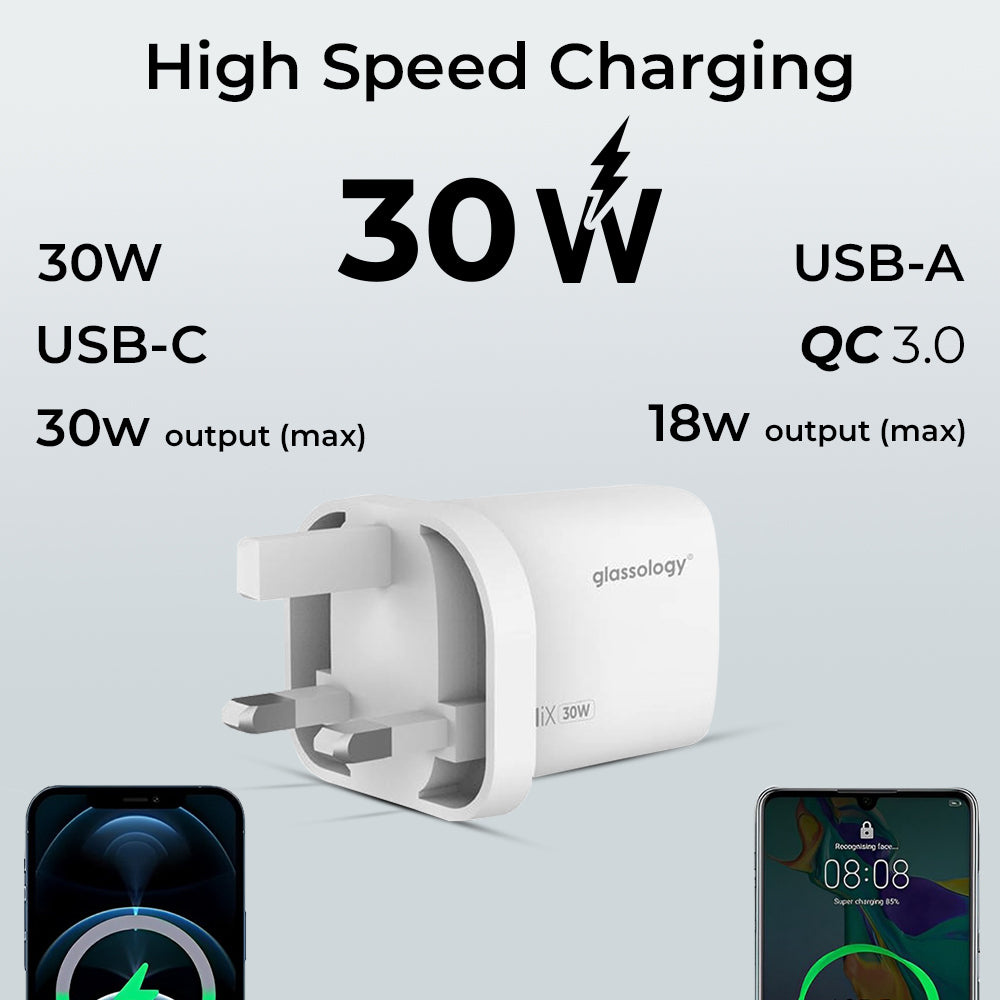 2-in-1 30W USB-A & USB-C Fast Charger – Dual Port Travel Adapter