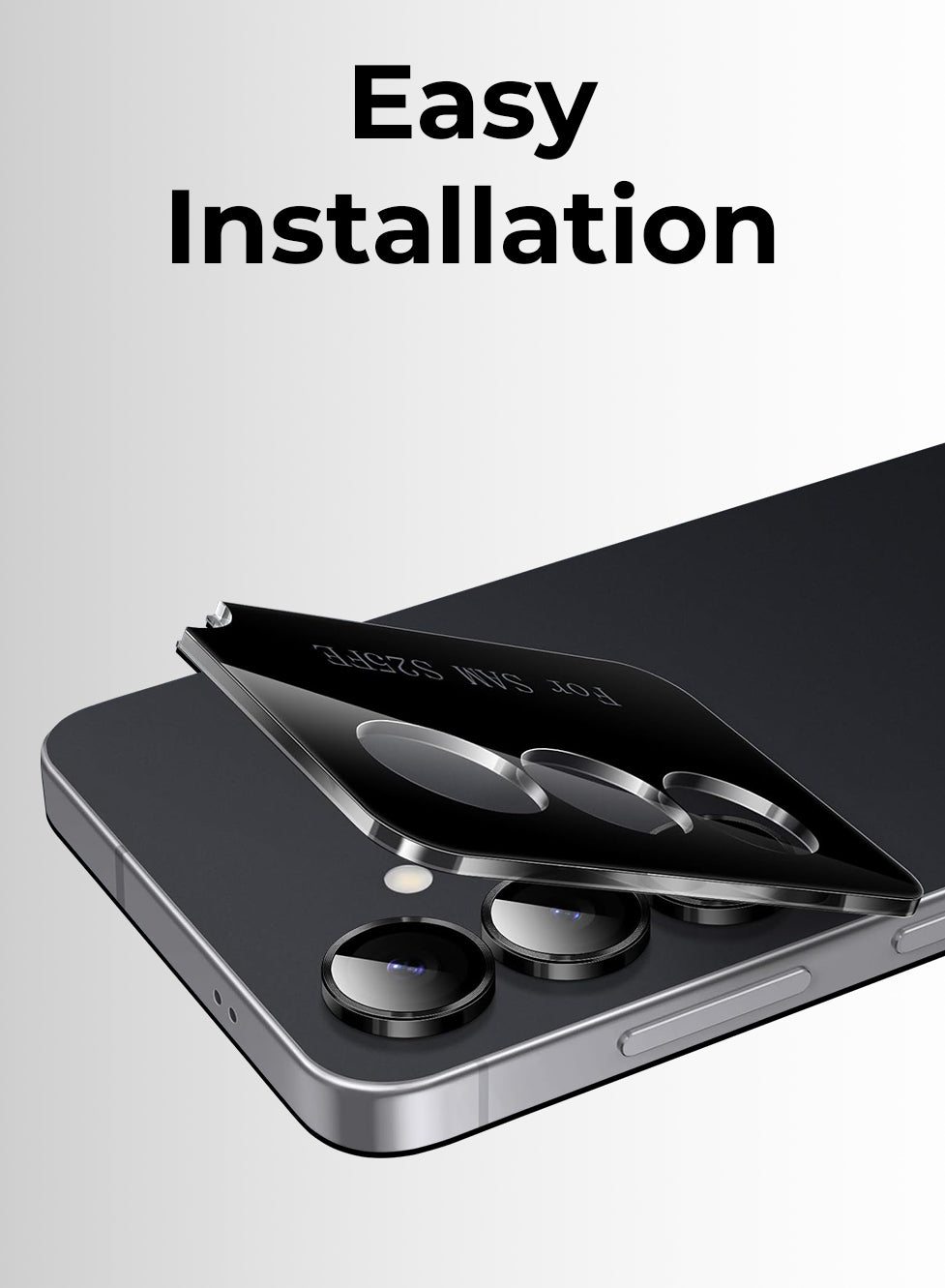 Smartphone with a screen protector on a gray background, featuring the text 'Easy Installation'.