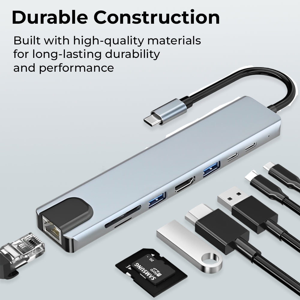 GH8G 8-in-1 USB-C Hub – 4K HDMI, Dual Type-C, Ethernet & SD/TF UAE