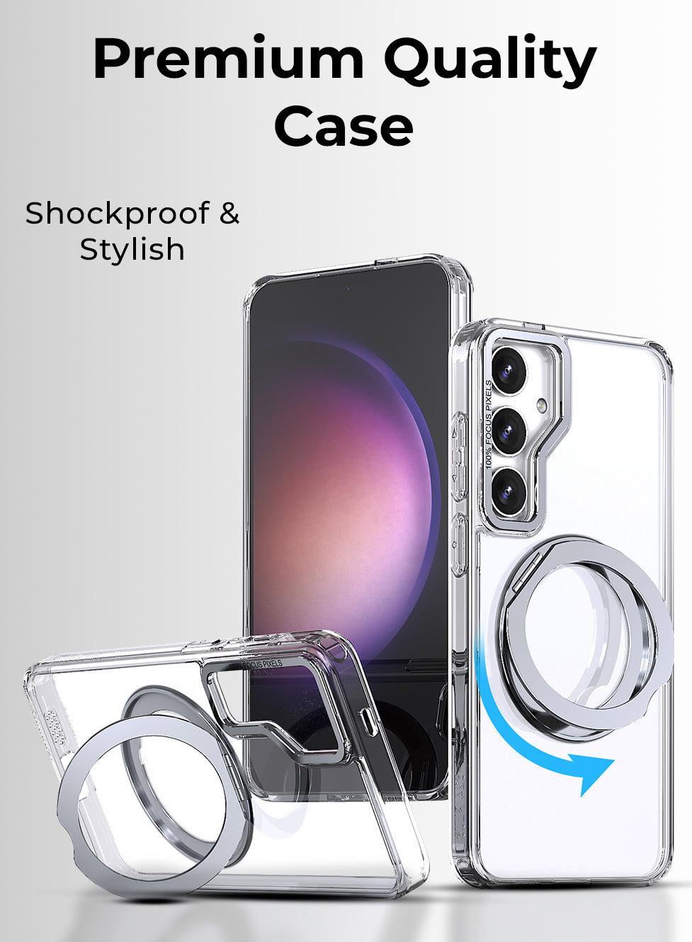 جراب مغناطيسي بحامل حلقي دوار 360 درجة لهاتف Samsung Galaxy S25 FE - حامل شفاف مقاوم للصدمات ومتوافق مع حامل مغناطيسي