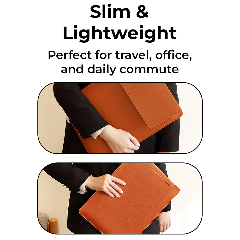 Glassology 3-in-1 Laptop Sleeve Case Brown Waterproof PU Leather with Foldable Stand & Wrist Rest