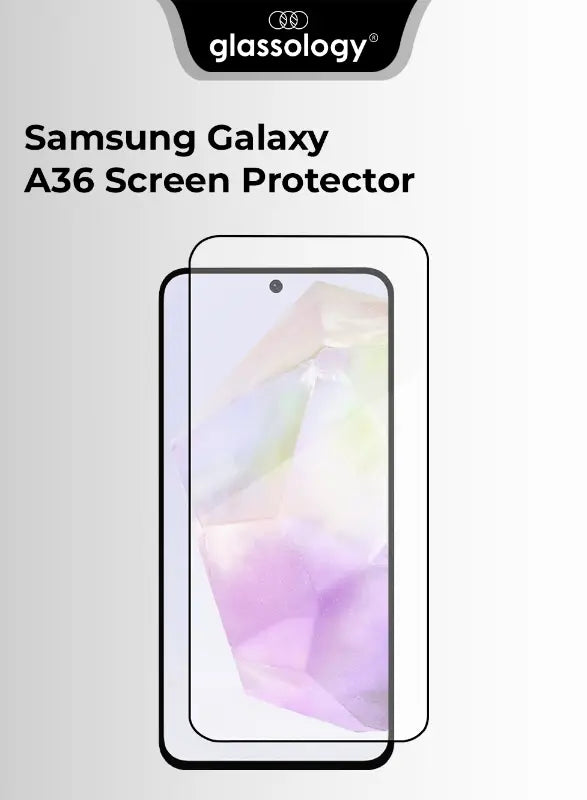 Samsung Galaxy A36 screen protector with Glassology branding on a white background
