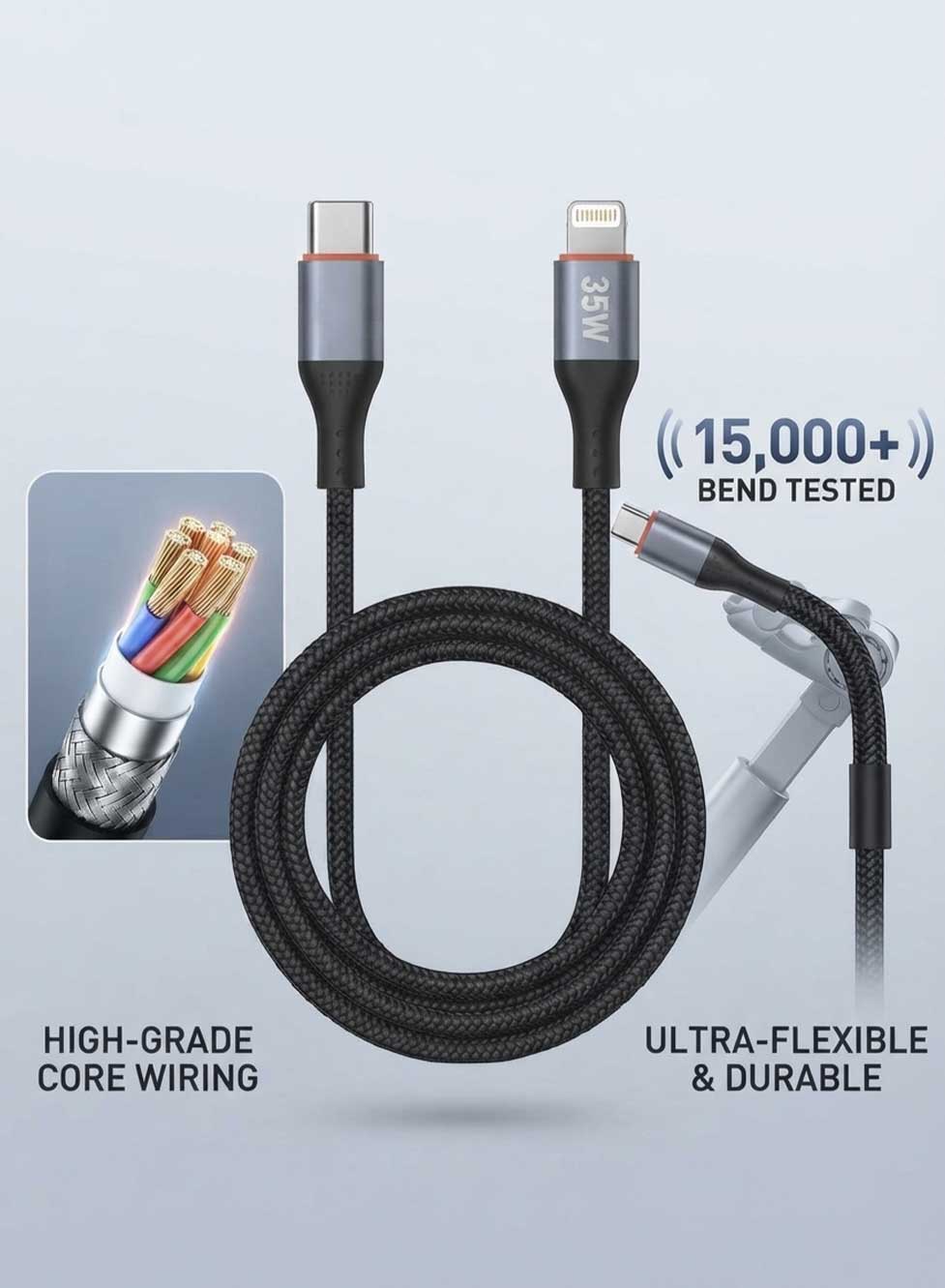 Glassology USB C to Lightning Cable 1M, 35W Fast Charging Cable, Durable Braided Nylon Charging Cord with Reinforced Metal Connectors