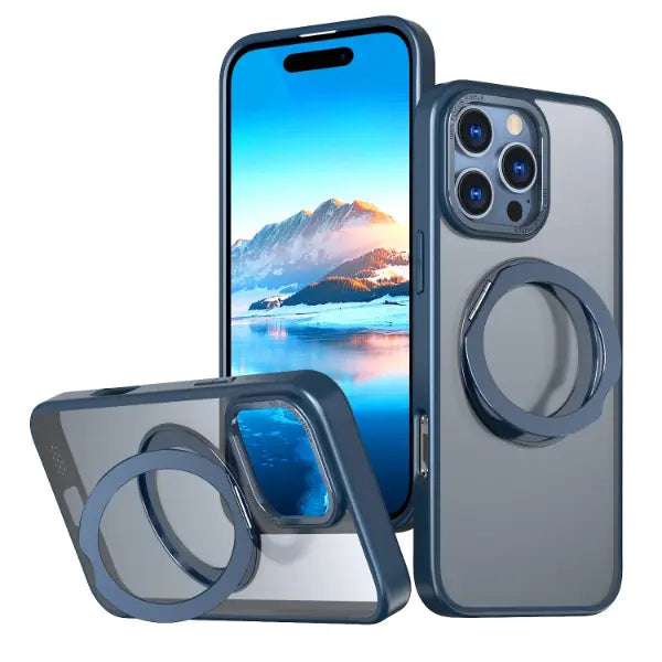 Glassology 360 Rotate Ring Stand Magsafe Case for Apple iPhone 16Pro Max Blue