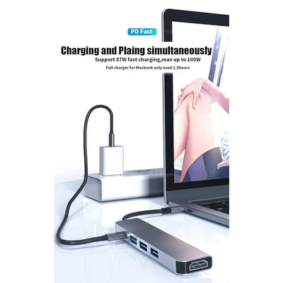 Glassology 5-in-1 Type C Hub Adapter with 4K@60HZ HDMI USB-C Multiport Converter