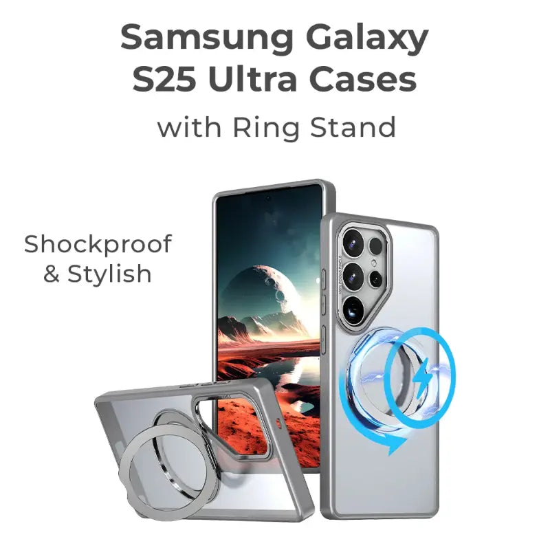 Glassology Samsung Galaxy S25 Ultra Magnetic Protective Slim Case 360_Ring Stand-Grey_1