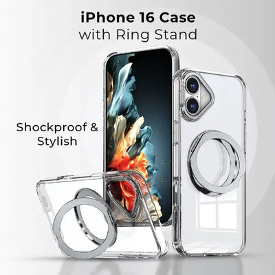 360° Rotate Ring Stand MagSafe Case for iPhone 16 (Clear)