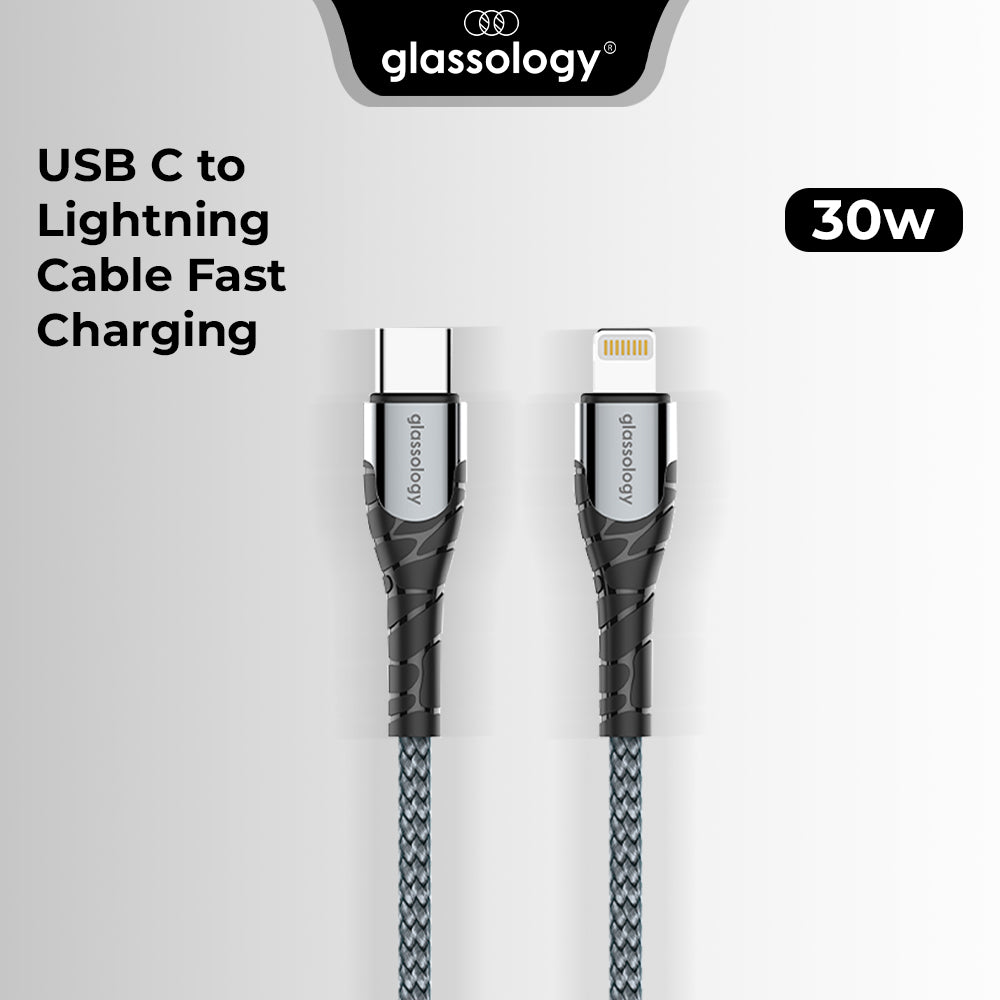 Glassology USB C to Lightning 1 Meter 30W Braided Charging Cable