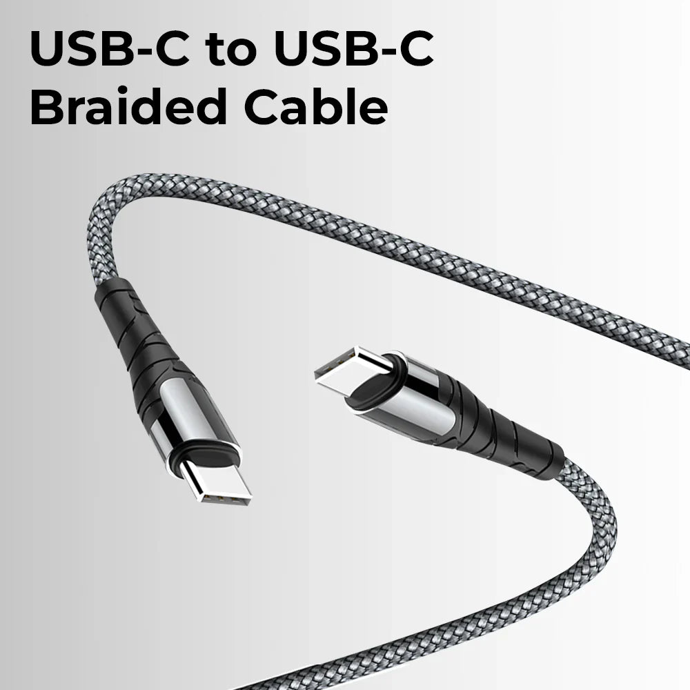USB-C to USB-C braided cable on a light gray background