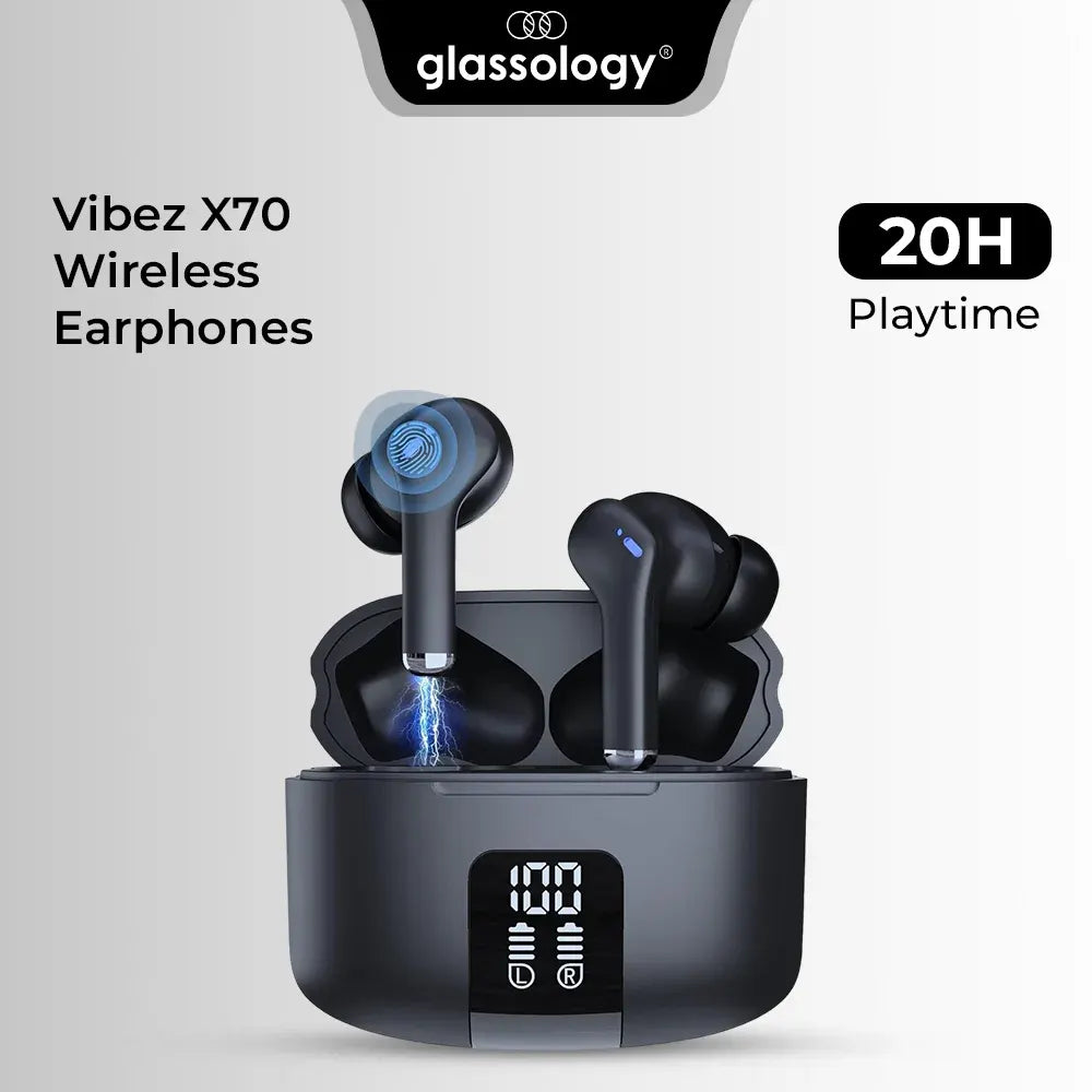 Glassology Vibez X70 4 Mics ENC TWS Bluetooth Earbuds with Display