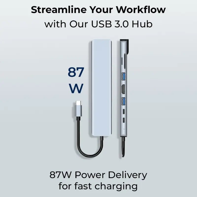 Glassology 8-in-1 USB-C Hub with 4K HDMI, Ethernet, Dual USB-C & SD/TF Card Reader - GLASSOLOGY