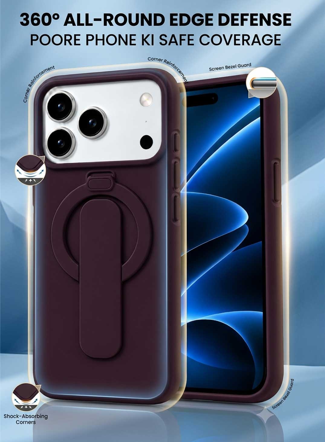 Glassology MagSafe Ring Stand Case for iPhone 18 Pro Max – Burgundy, Magnetic Charging Compatible Protective Cover with 360° Rotating Kickstand