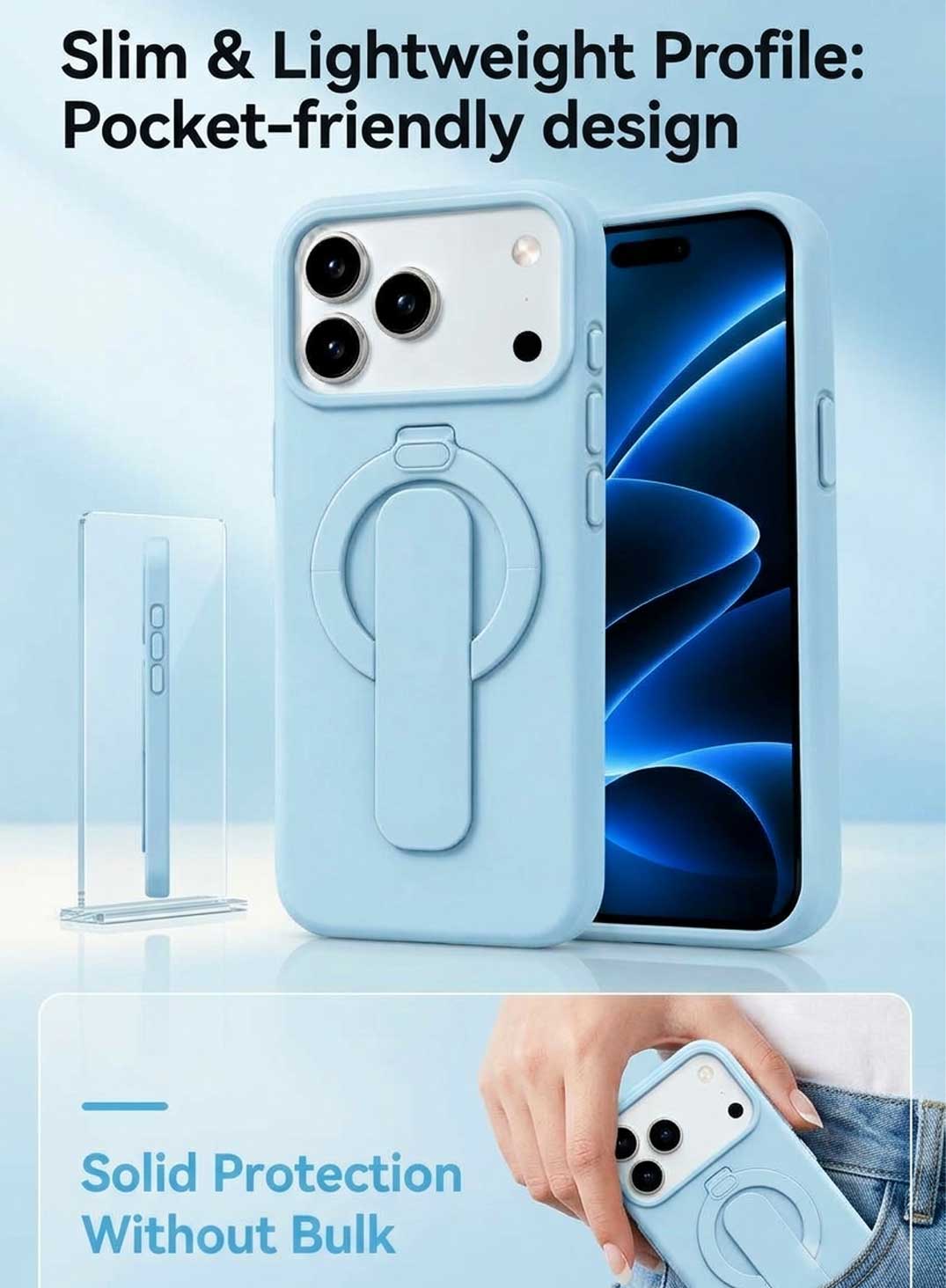Glassology MagSafe Ring Stand Case for iPhone 18 Pro Max – Glacier Blue, Shockproof Protective Cover with 360° Rotating Stand