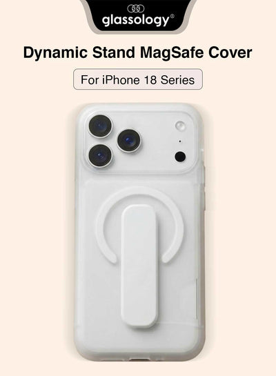 Glassology Dynamic Stand MagSafe Case for iPhone 18 Series, White Translucent Cover with Magnetic Ring, Foldable Stand and Camera Protection