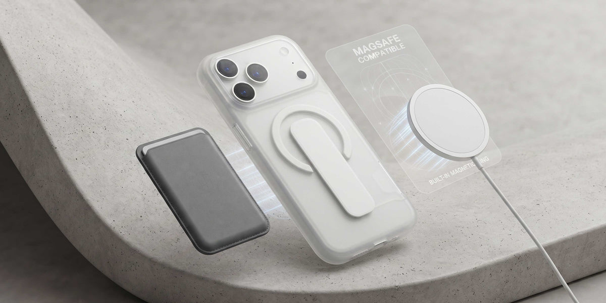 Glassology Dynamic Stand MagSafe Case for iPhone 18 Series, White Translucent Cover with Magnetic Ring, Foldable Stand and Camera Protection