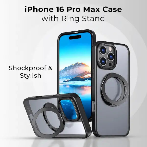 Glassology 360 Rotate Ring Stand Magsafe Case for Apple iPhone 16Pro Max Black
