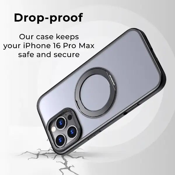 Glassology 360 Rotate Ring Stand Magsafe Case for Apple iPhone 16Pro Max Black